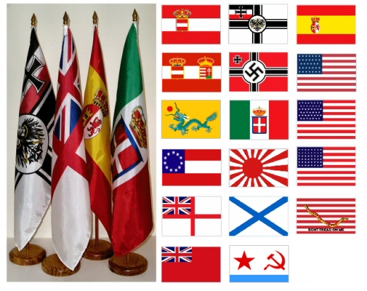 12x18 Historic Naval Ensigns w/ stick & base