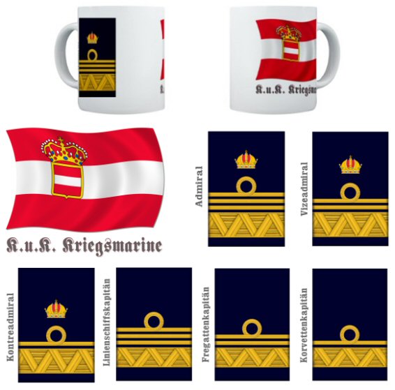 Austro-Hungarian Navy K.u.K Kriegsmarine Rank Mugs